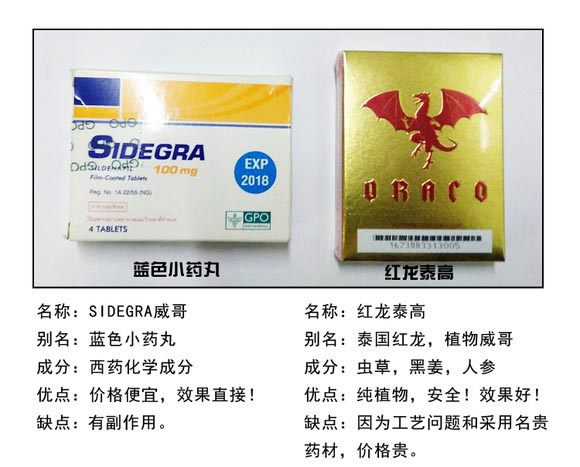 泰国Draco MX红龙泰高蓝龙加强升级版 4粒/盒,Draco红龙泰高与西药伟哥的对比,第4张